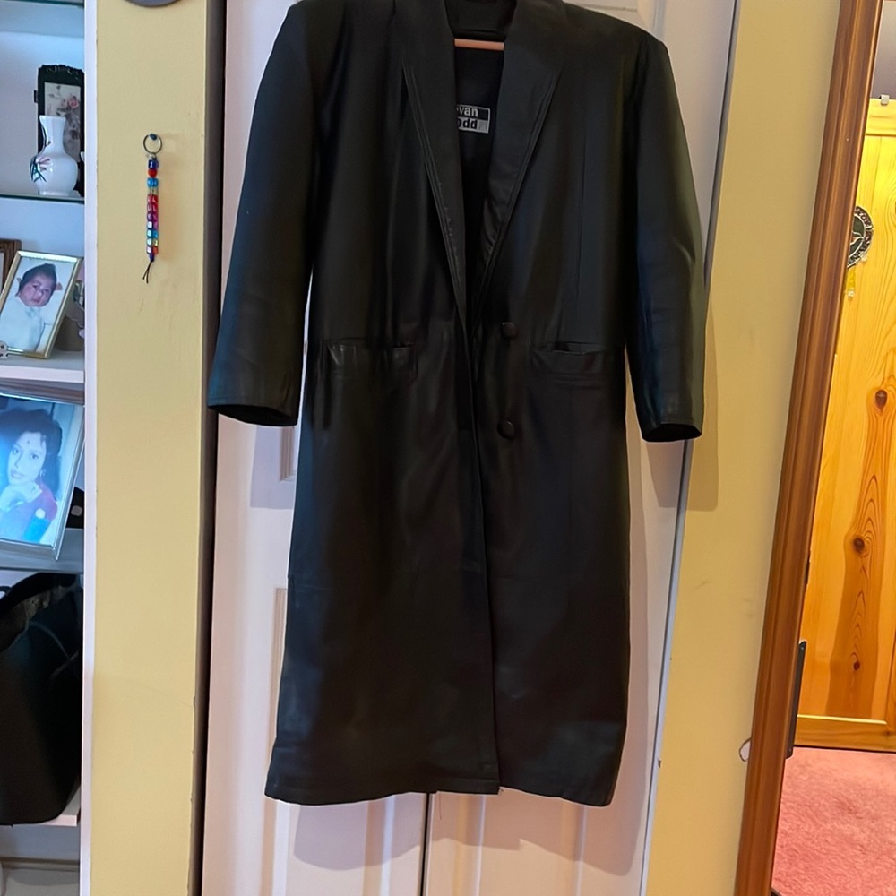 Leather winter jacket length 44 inches shoulder to shoulder about 20 inches